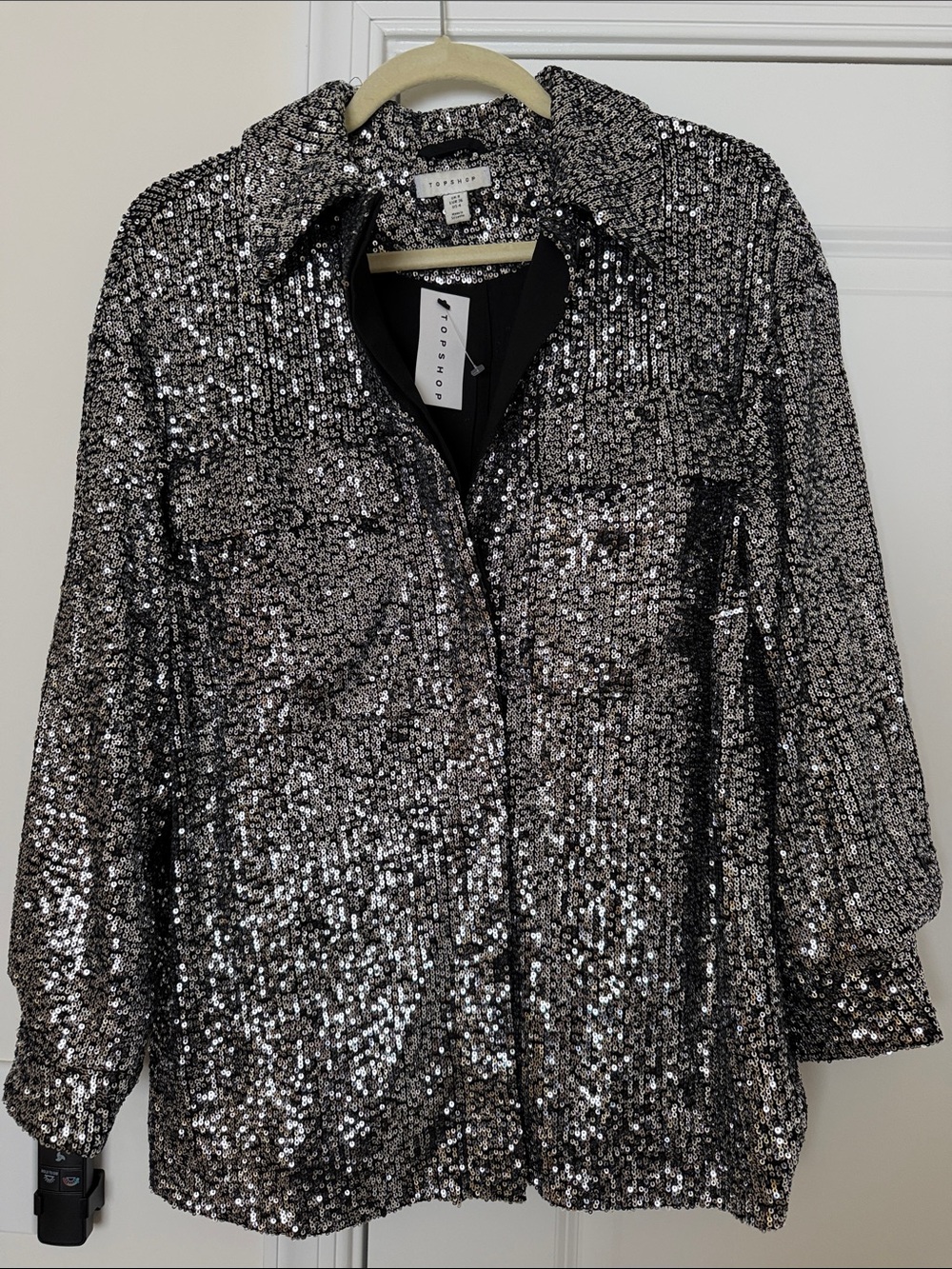 NWT Topshop Black and Silver Sequin Shirt Jacket